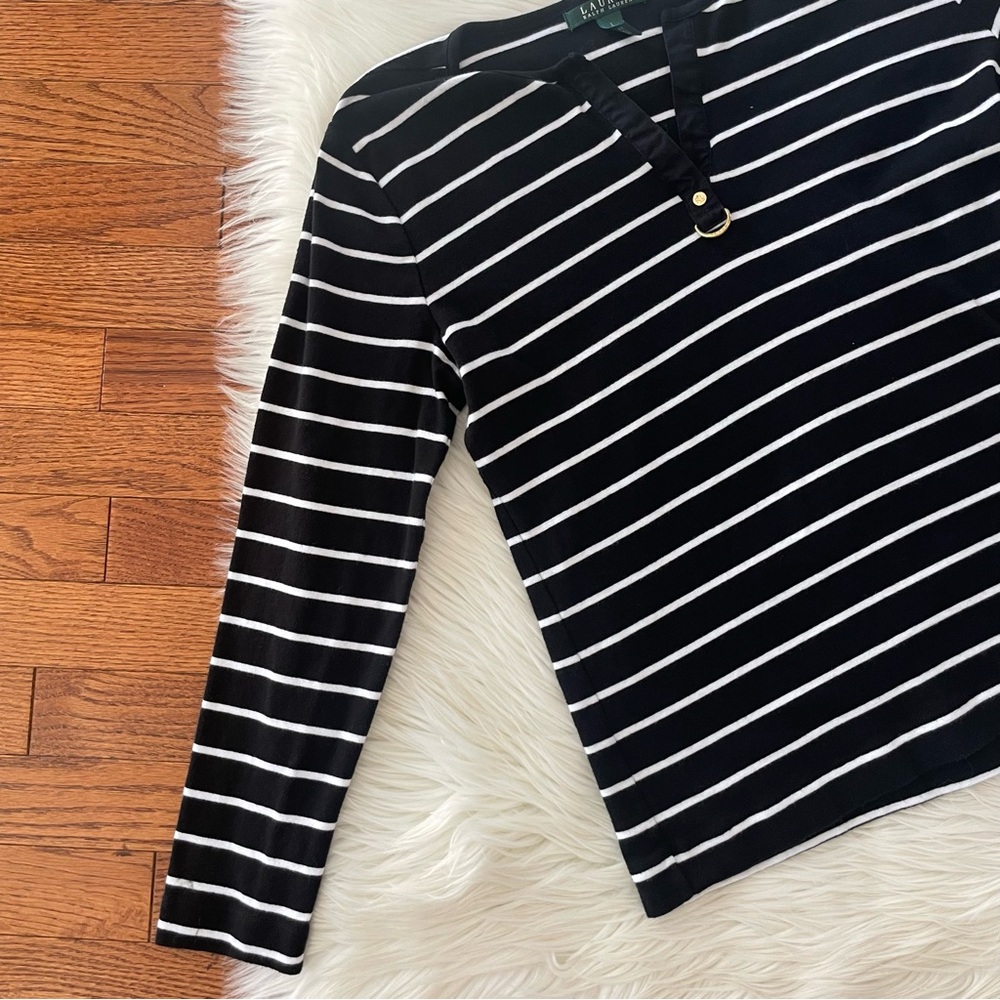 Lauren Ralph Lauren Cotton Striped Shirt V Neck Size Large Classic